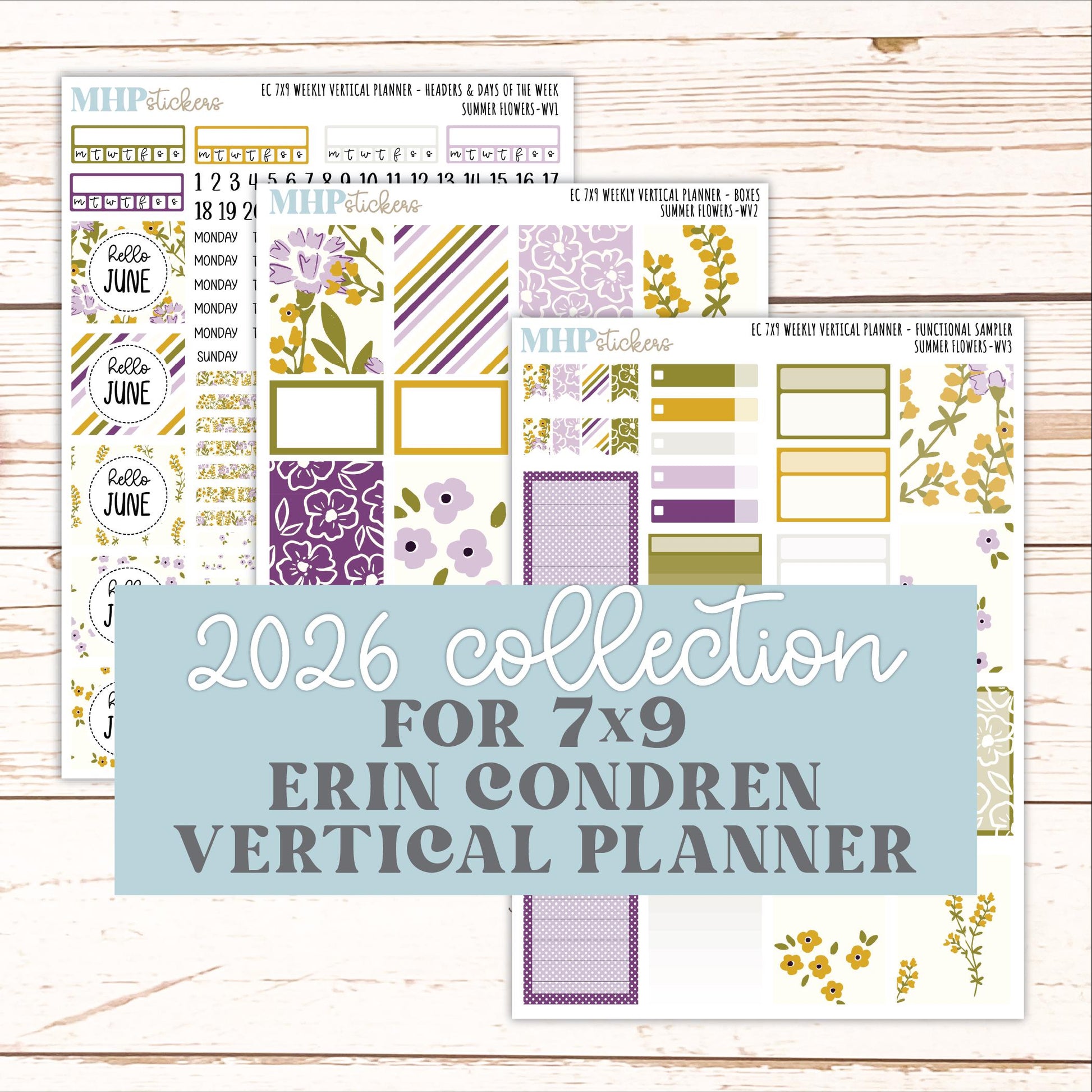 JUNE Weekly Vertical Kits for 7x9 Erin Condren Planners. 2026 Collection "Summer Flowers" || ECWV