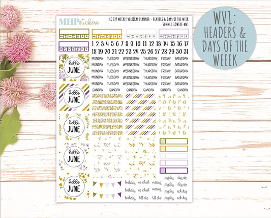 JUNE Weekly Vertical Kits for 7x9 Erin Condren Planners. 2026 Collection "Summer Flowers" || ECWV