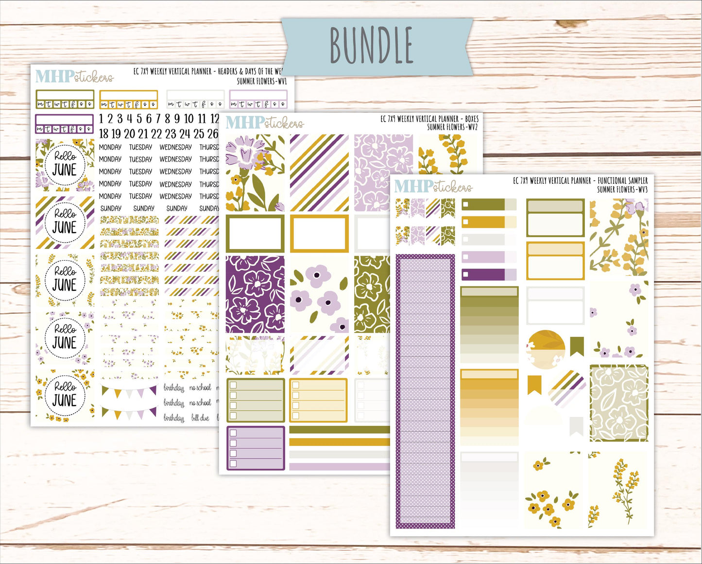 JUNE Weekly Vertical Kits for 7x9 Erin Condren Planners. 2026 Collection "Summer Flowers" || ECWV