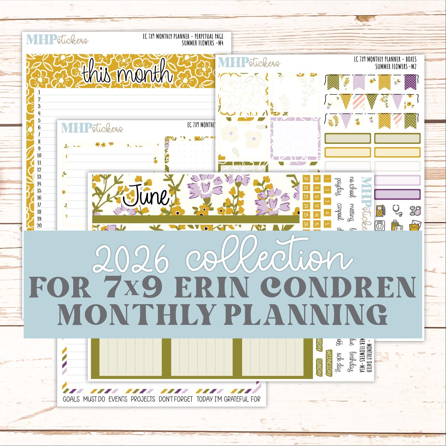 JUNE Monthly Kit for 7x9 Erin Condren Planners. 2026 Collection "Summer Flowers" || ECM