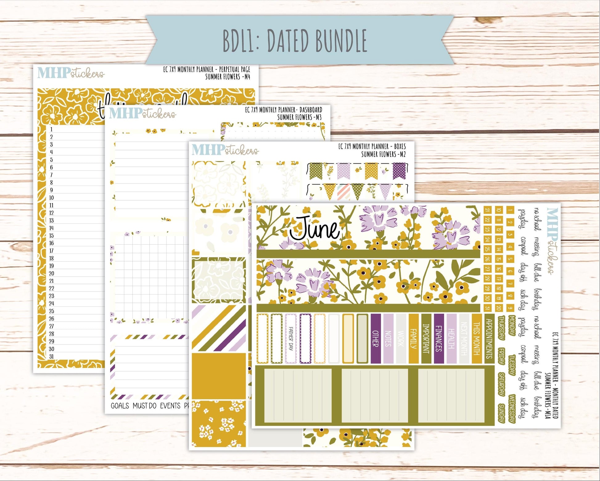 JUNE Monthly Kit for 7x9 Erin Condren Planners. 2026 Collection "Summer Flowers" || ECM