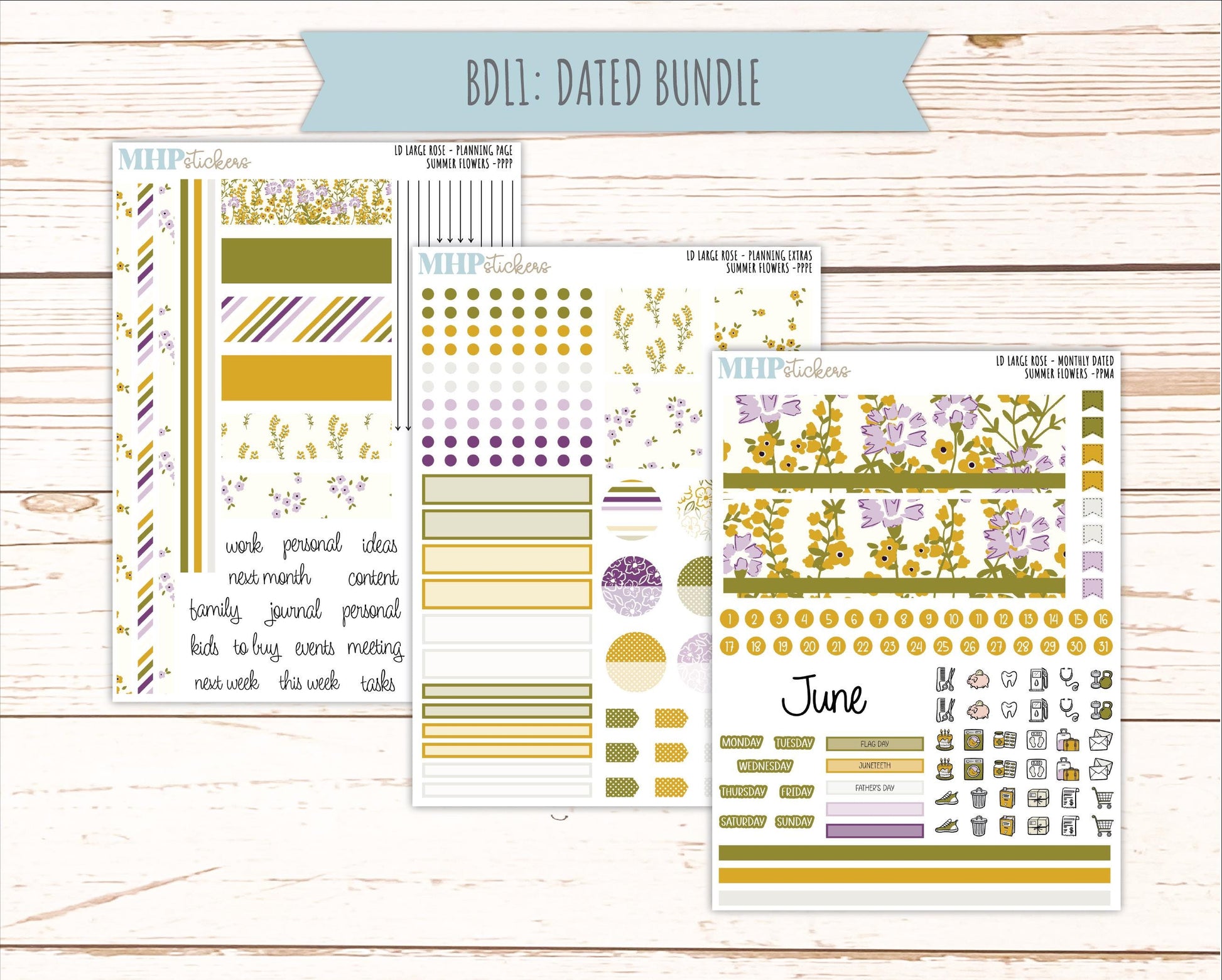 JUNE 2026 Stickers for the Large Rose Laurel Denise Planner. "Summer Flowers" || PP