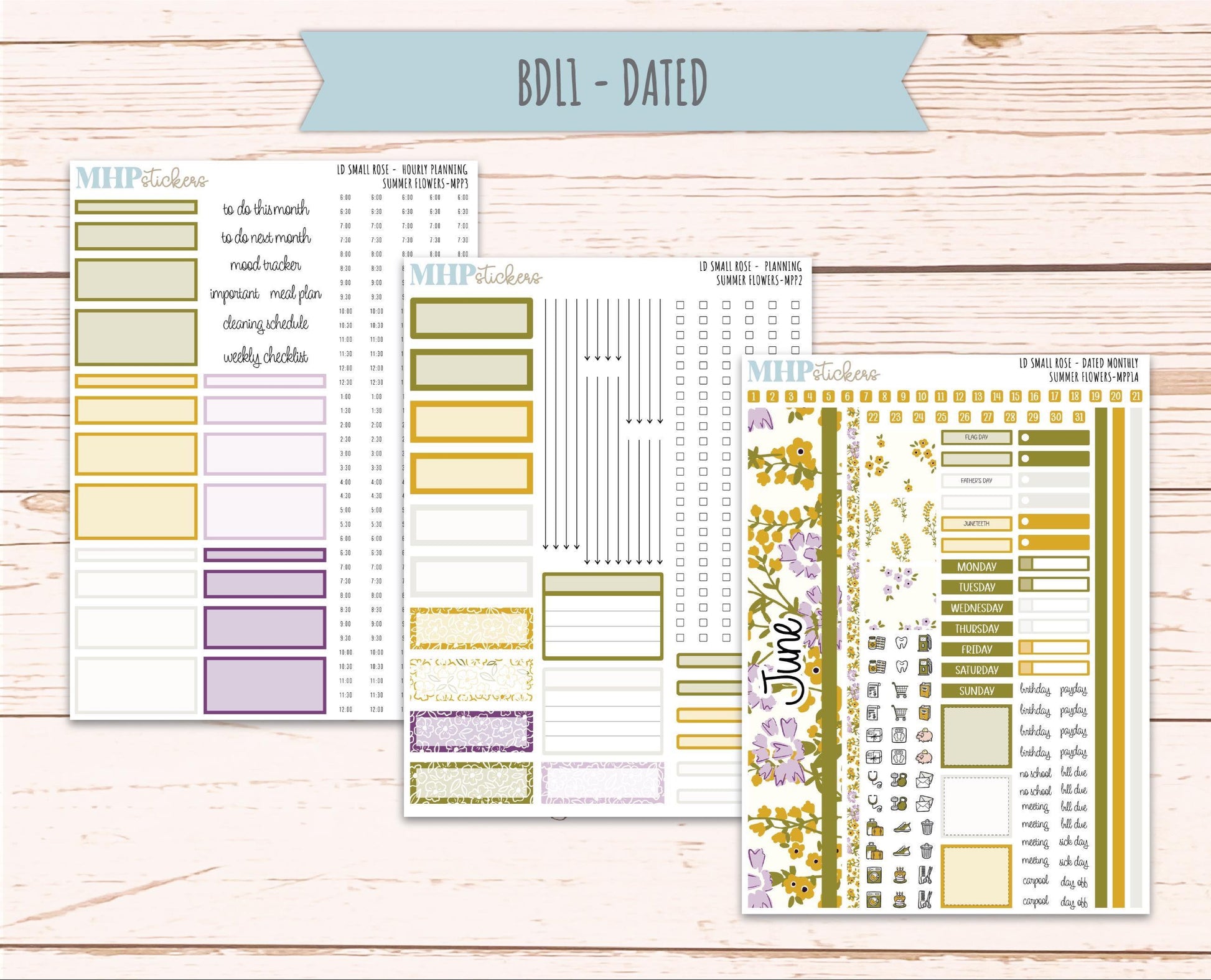 JUNE 2026 Stickers for The Small Rose Laurel Denise Planner. "Summer Flowers" || MPP