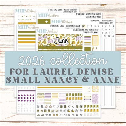 JUNE 2026 Stickers for Small Nancy & Anne Laurel Denise Planners "Summer Flowers" || MN