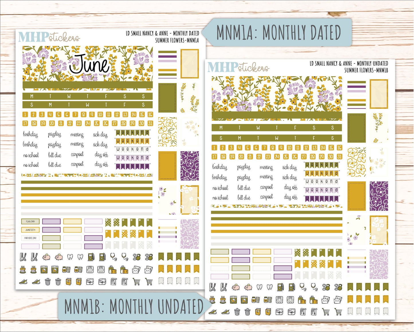 JUNE 2026 Stickers for Small Nancy & Anne Laurel Denise Planners "Summer Flowers" || MN