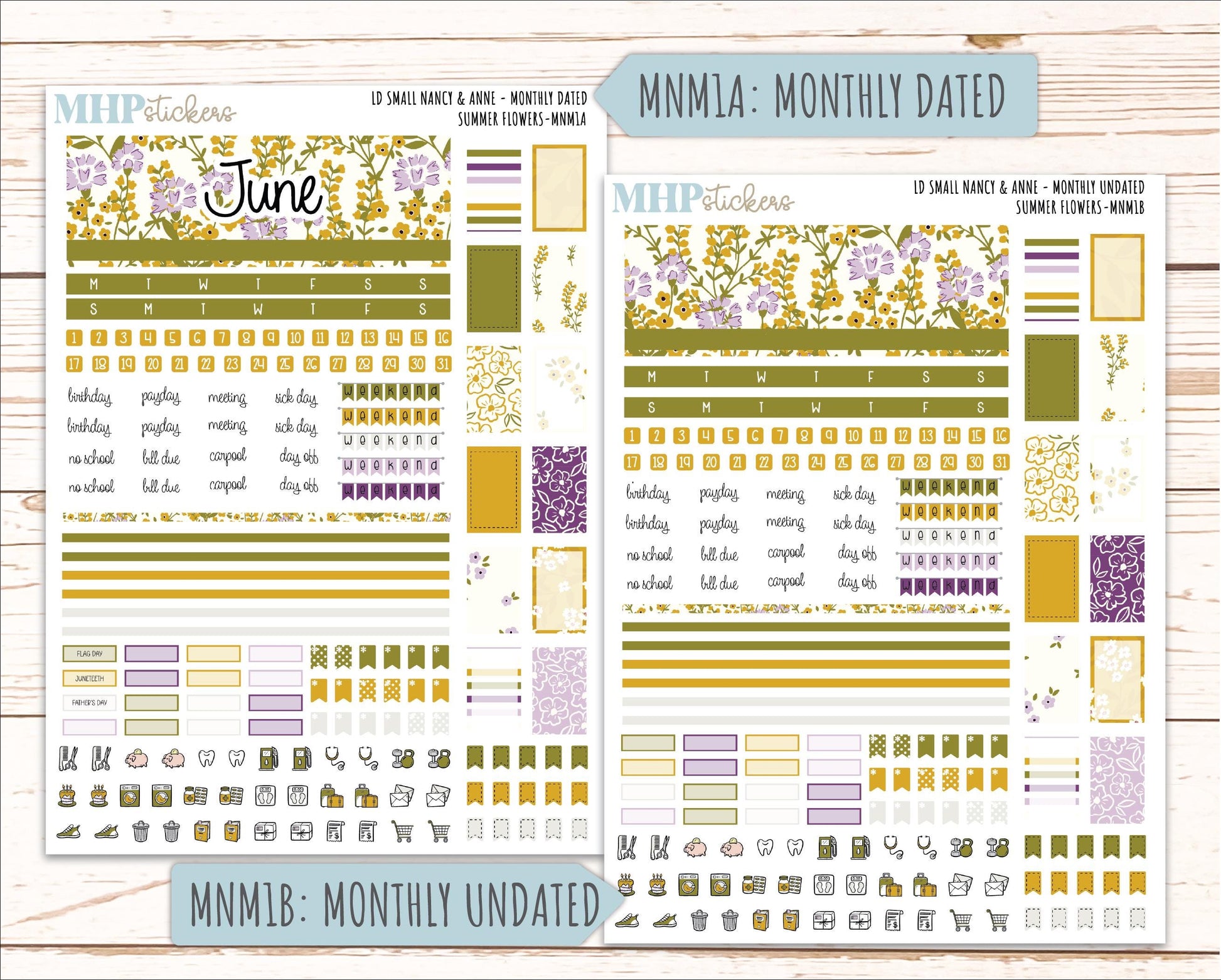 JUNE 2026 Stickers for Small Nancy & Anne Laurel Denise Planners "Summer Flowers" || MN