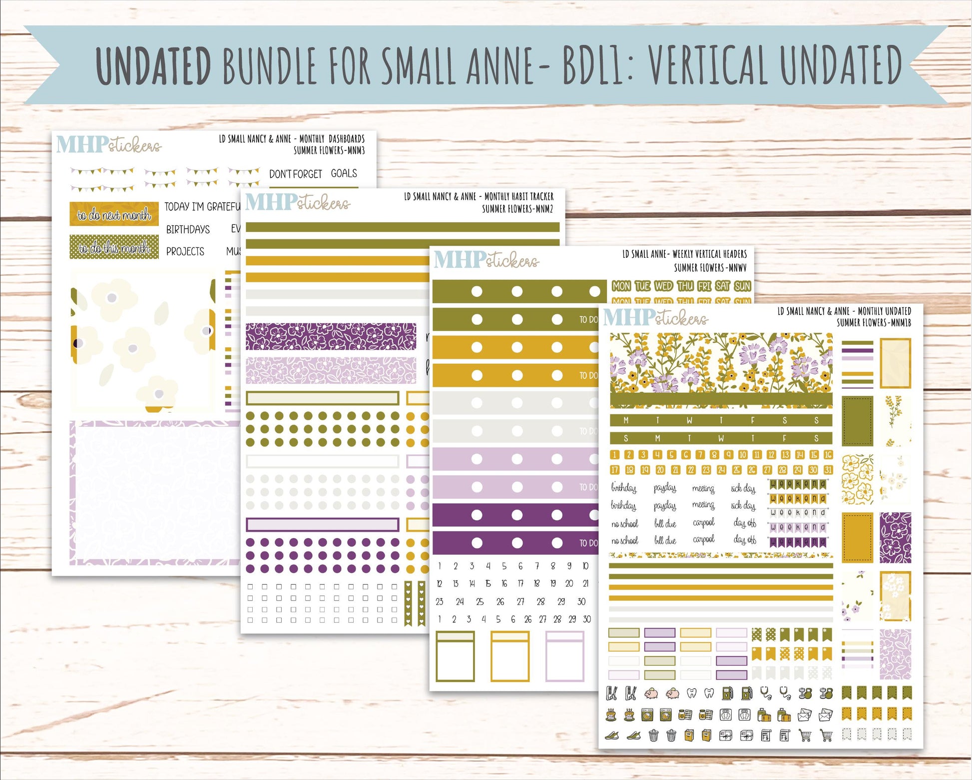 JUNE 2026 Stickers for Small Nancy & Anne Laurel Denise Planners "Summer Flowers" || MN