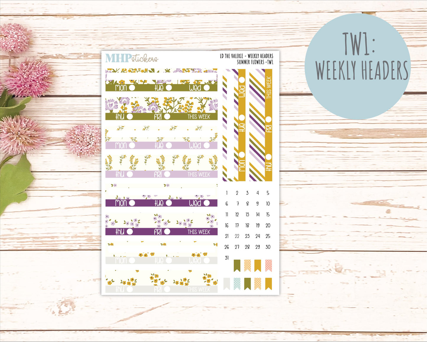 JUNE Stickers for The Valerie Laurel Denise Planner "Summer Flowers" || TC