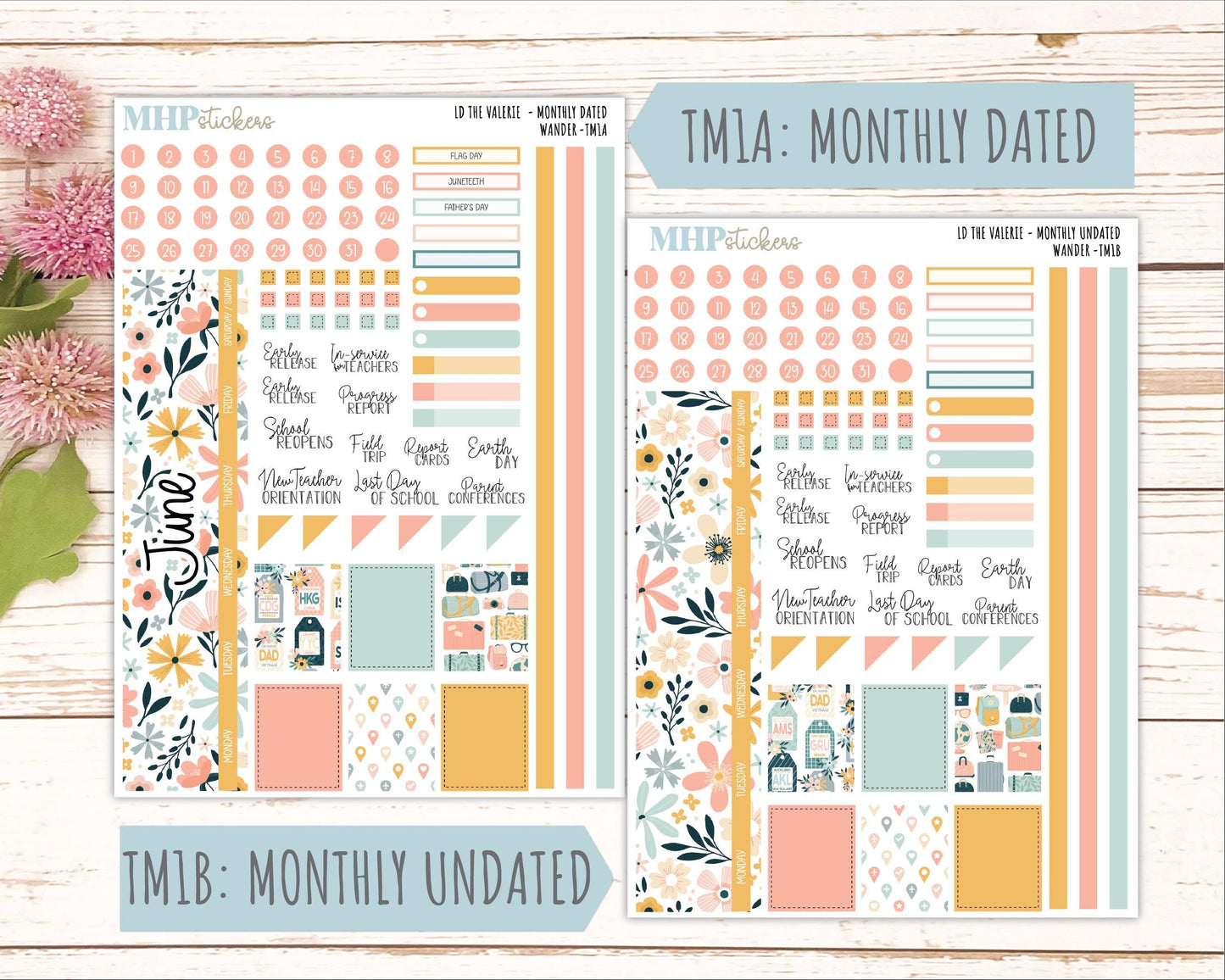 JUNE Stickers for The Valerie Laurel Denise Planner "Wander" || TC