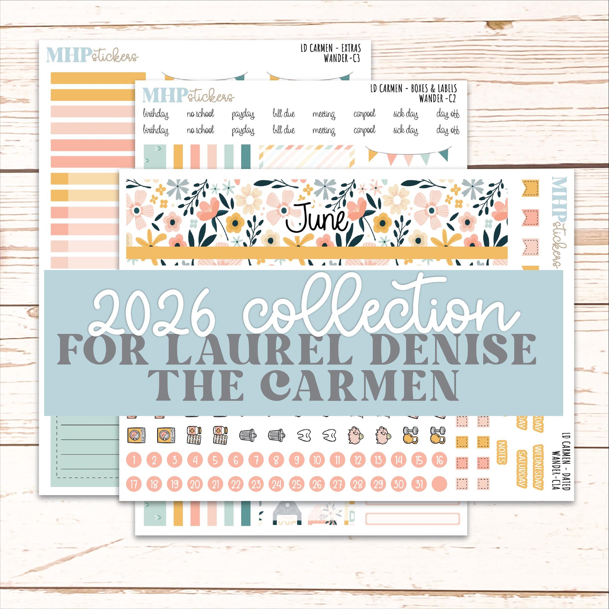JUNE 2026 Stickers for The Carmen Laurel Denise Planner "Wander" || C