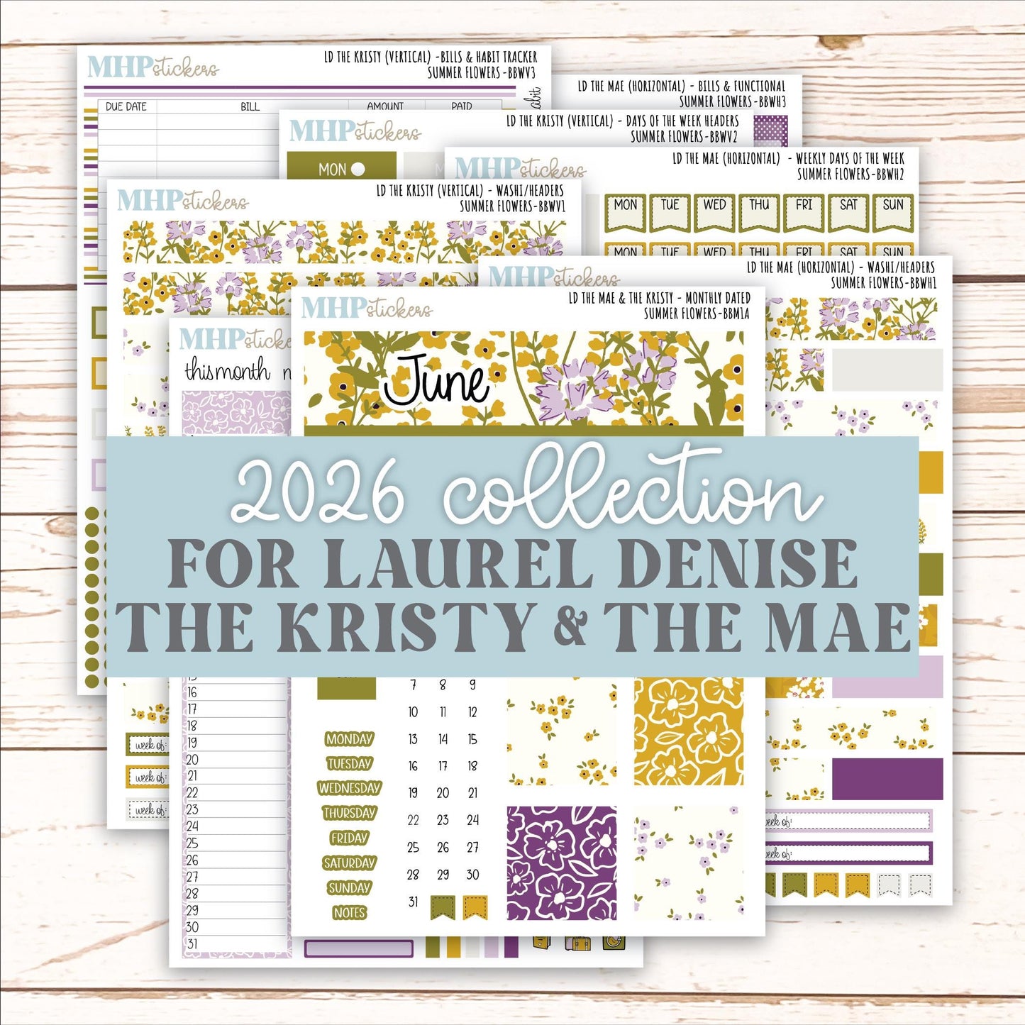 JUNE 2026 Stickers for the Mae & Kristy Laurel Denise Planners "Summer Flowers" || BB