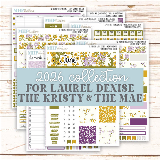 JUNE 2026 Stickers for the Mae & Kristy Laurel Denise Planners "Summer Flowers" || BB