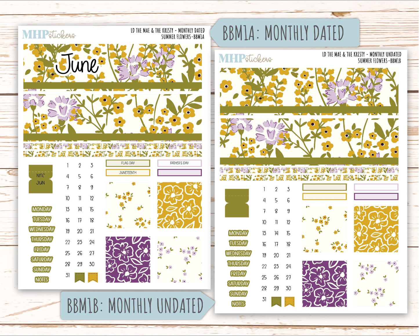 JUNE 2026 Stickers for the Mae & Kristy Laurel Denise Planners "Summer Flowers" || BB