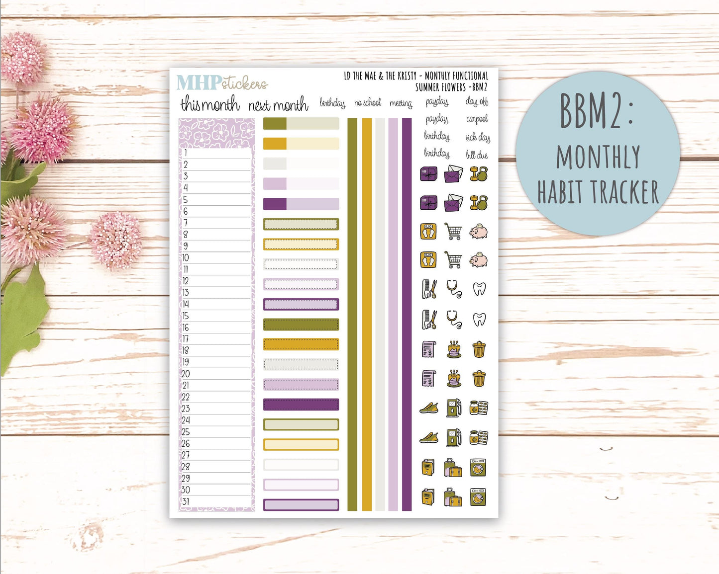 JUNE 2026 Stickers for the Mae & Kristy Laurel Denise Planners "Summer Flowers" || BB