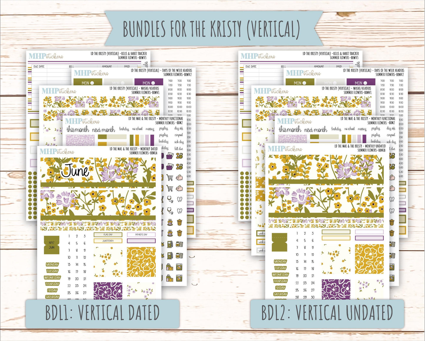 JUNE 2026 Stickers for the Mae & Kristy Laurel Denise Planners "Summer Flowers" || BB