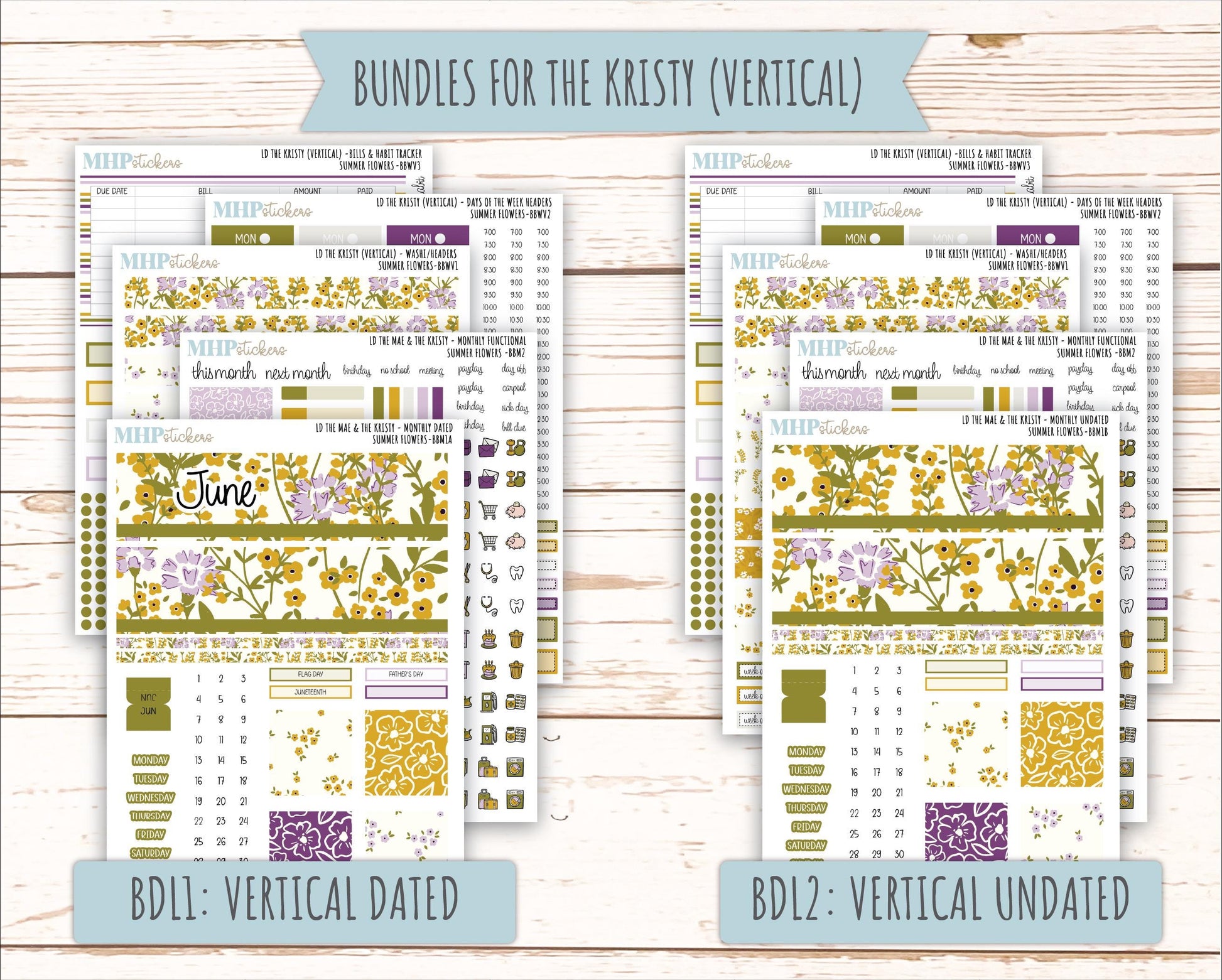 JUNE 2026 Stickers for the Mae & Kristy Laurel Denise Planners "Summer Flowers" || BB