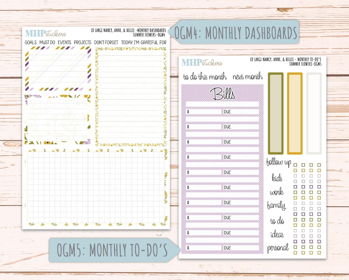 JUNE 2026 Stickers for Large Nancy, Anne, & Billie. Laurel Denise Planners. "Summer Flowers" || OG