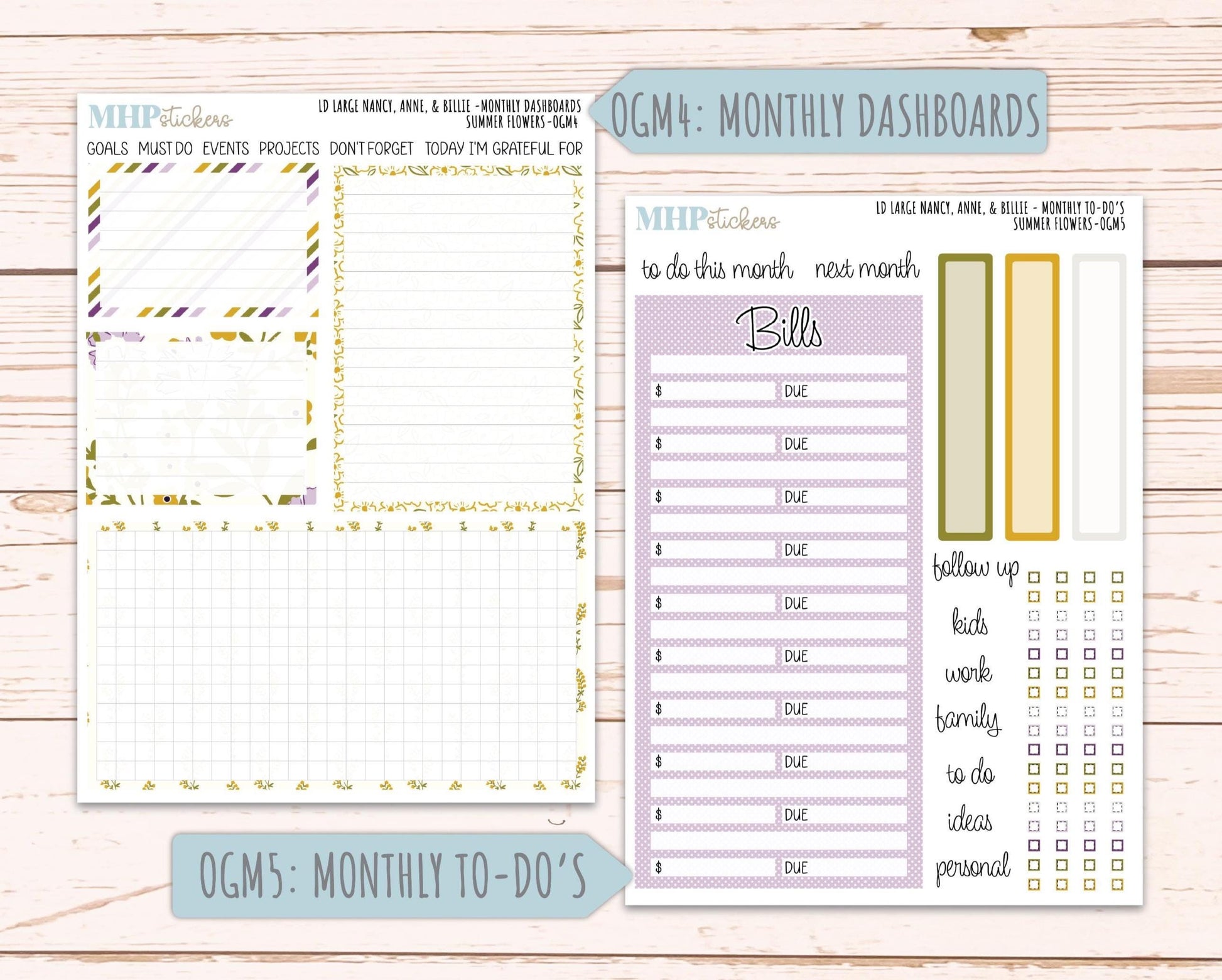 JUNE 2026 Stickers for Large Nancy, Anne, & Billie. Laurel Denise Planners. "Summer Flowers" || OG