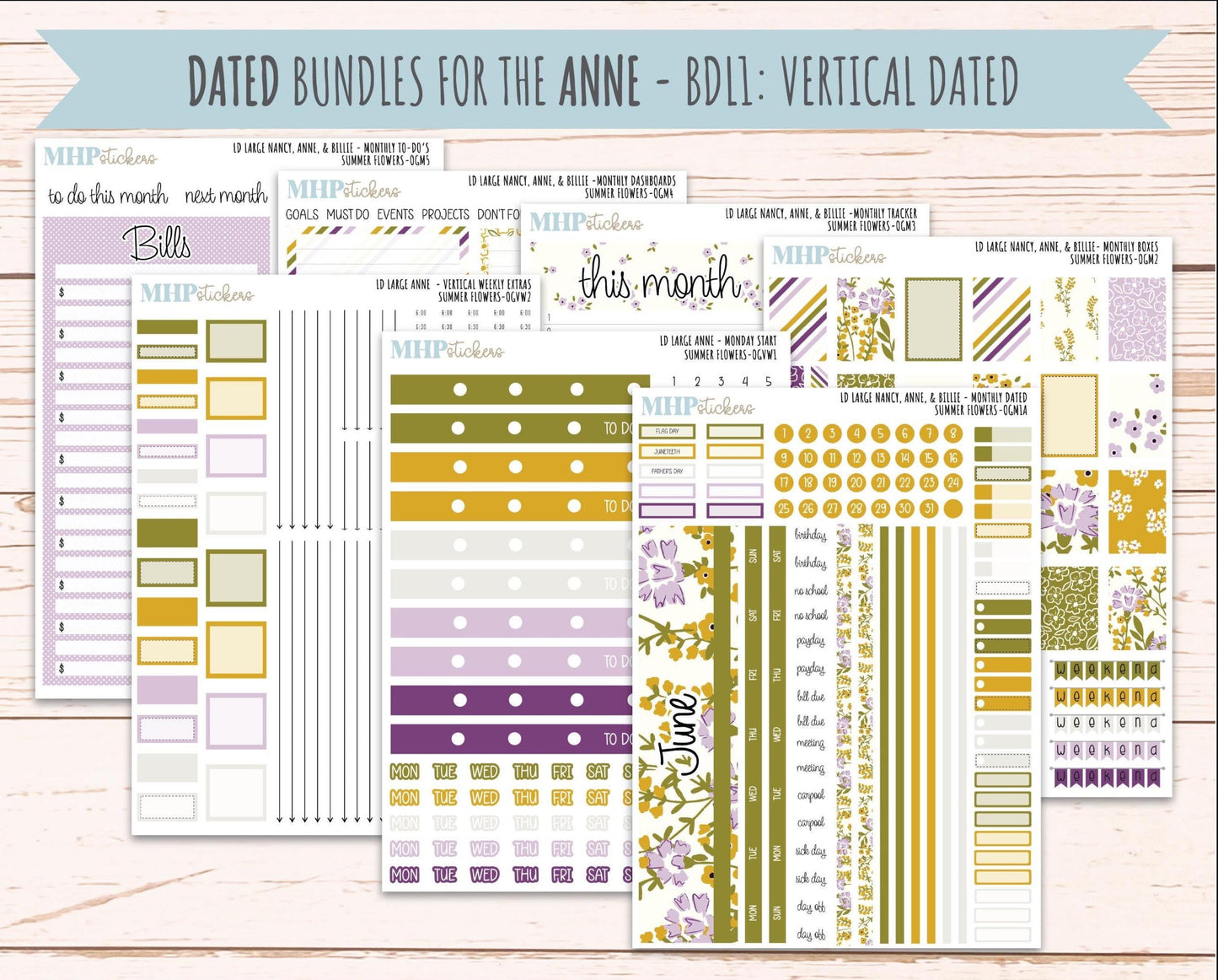 JUNE 2026 Stickers for Large Nancy, Anne, & Billie. Laurel Denise Planners. "Summer Flowers" || OG