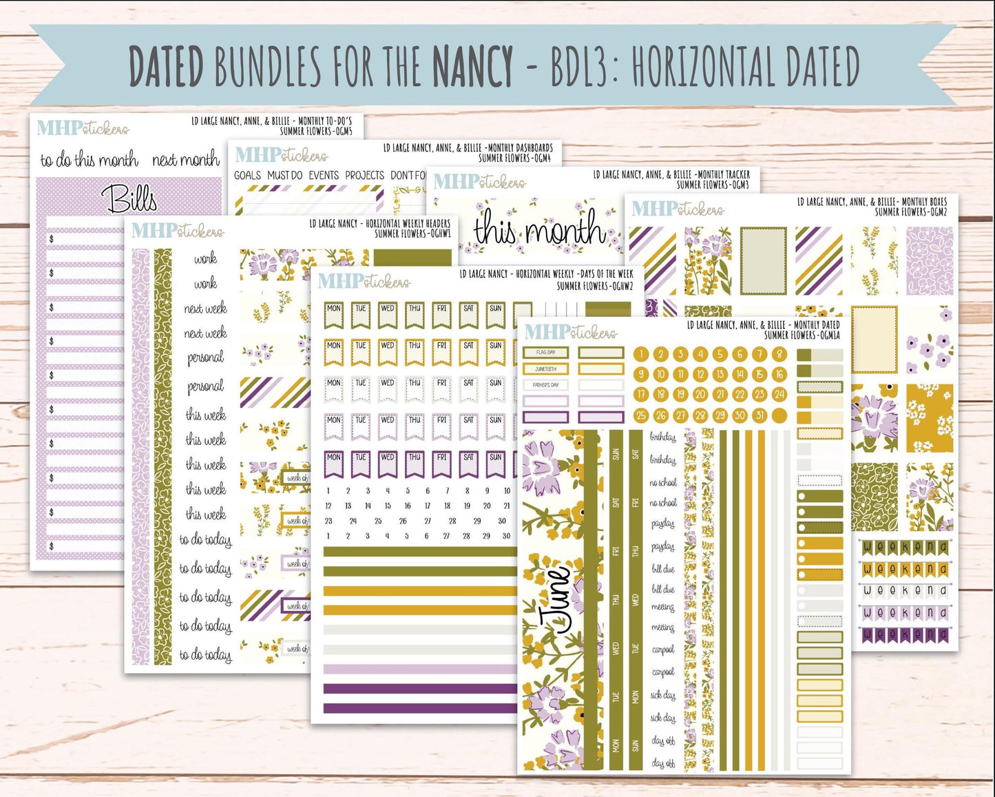 JUNE 2026 Stickers for Large Nancy, Anne, & Billie. Laurel Denise Planners. "Summer Flowers" || OG