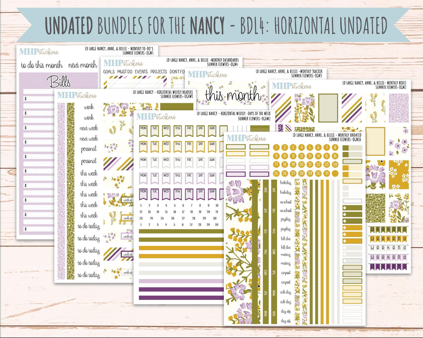 JUNE 2026 Stickers for Large Nancy, Anne, & Billie. Laurel Denise Planners. "Summer Flowers" || OG