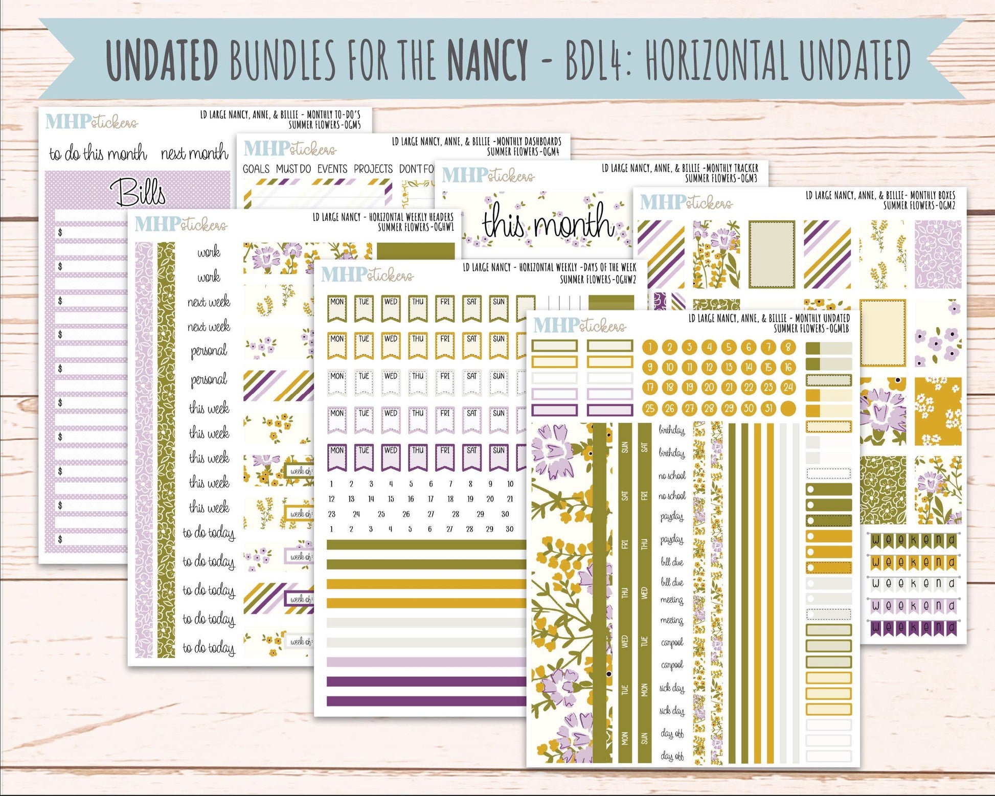 JUNE 2026 Stickers for Large Nancy, Anne, & Billie. Laurel Denise Planners. "Summer Flowers" || OG