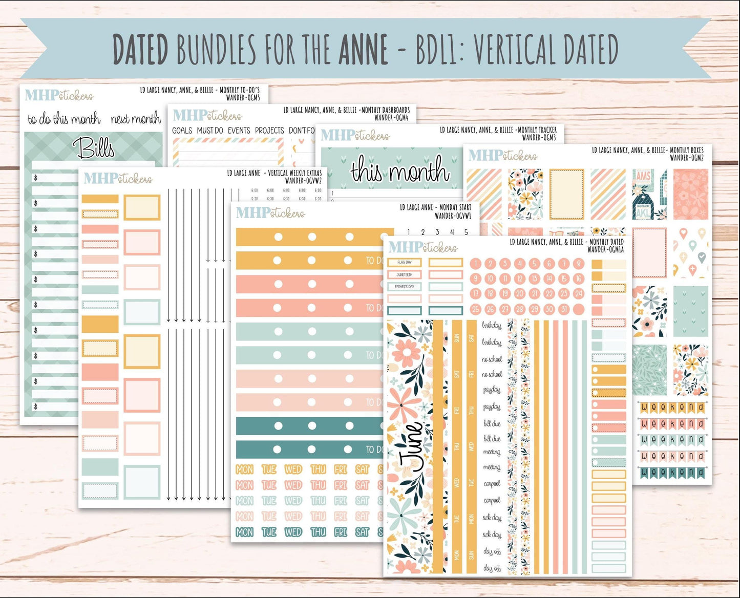 JUNE 2026 Stickers for Large Nancy, Anne, & Billie Planners. Laurel Denise Planners. "Wander" || OG
