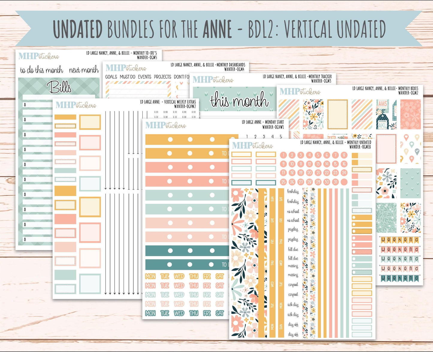 JUNE 2026 Stickers for Large Nancy, Anne, & Billie Planners. Laurel Denise Planners. "Wander" || OG
