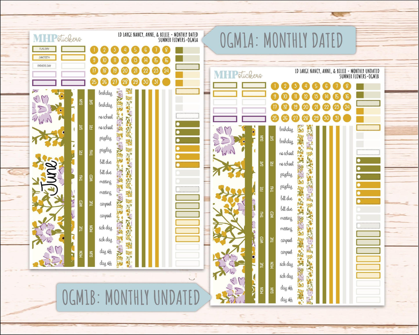 JUNE 2026 Stickers for Large Nancy, Anne, & Billie. Laurel Denise Planners. "Summer Flowers" || OG
