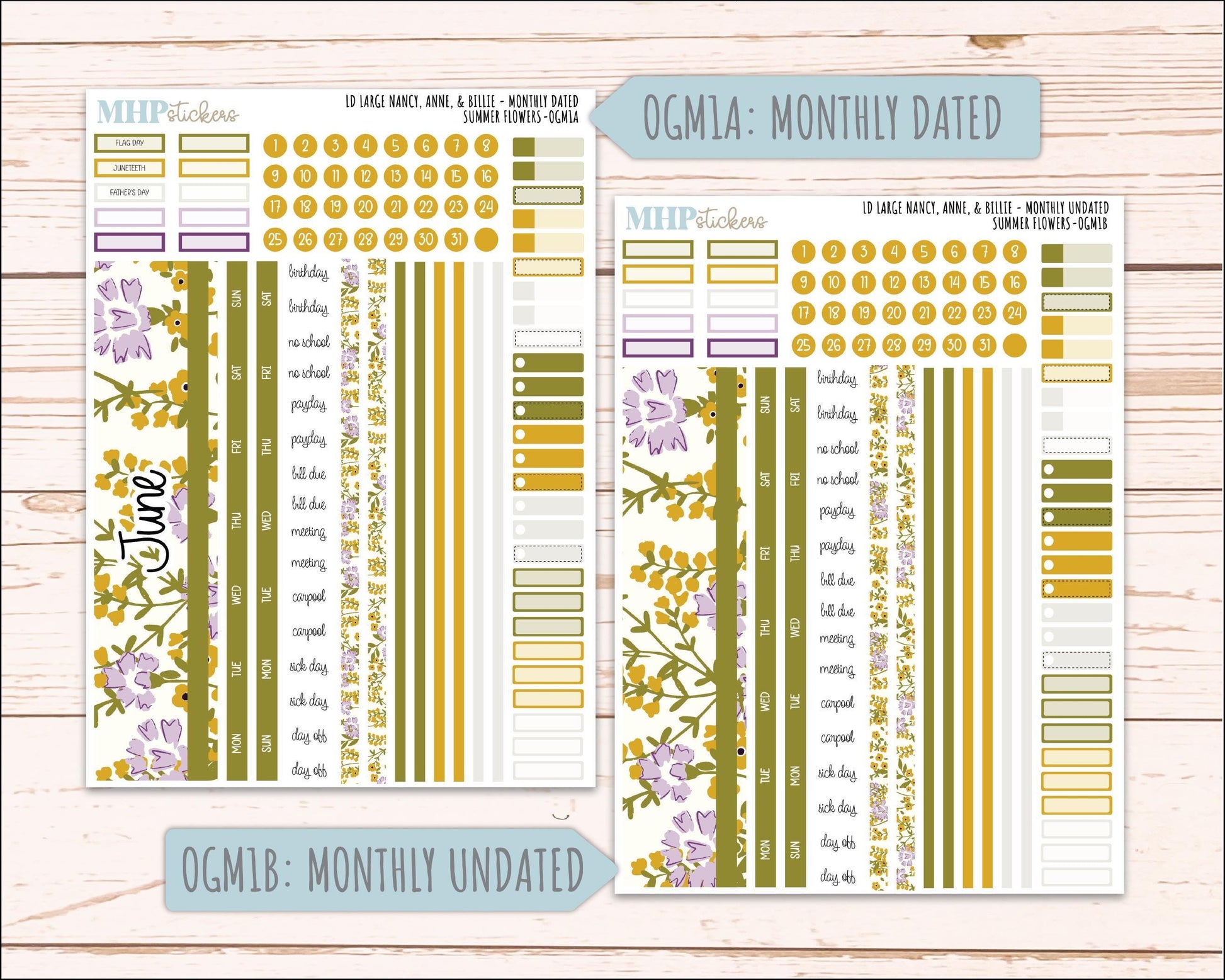 JUNE 2026 Stickers for Large Nancy, Anne, & Billie. Laurel Denise Planners. "Summer Flowers" || OG