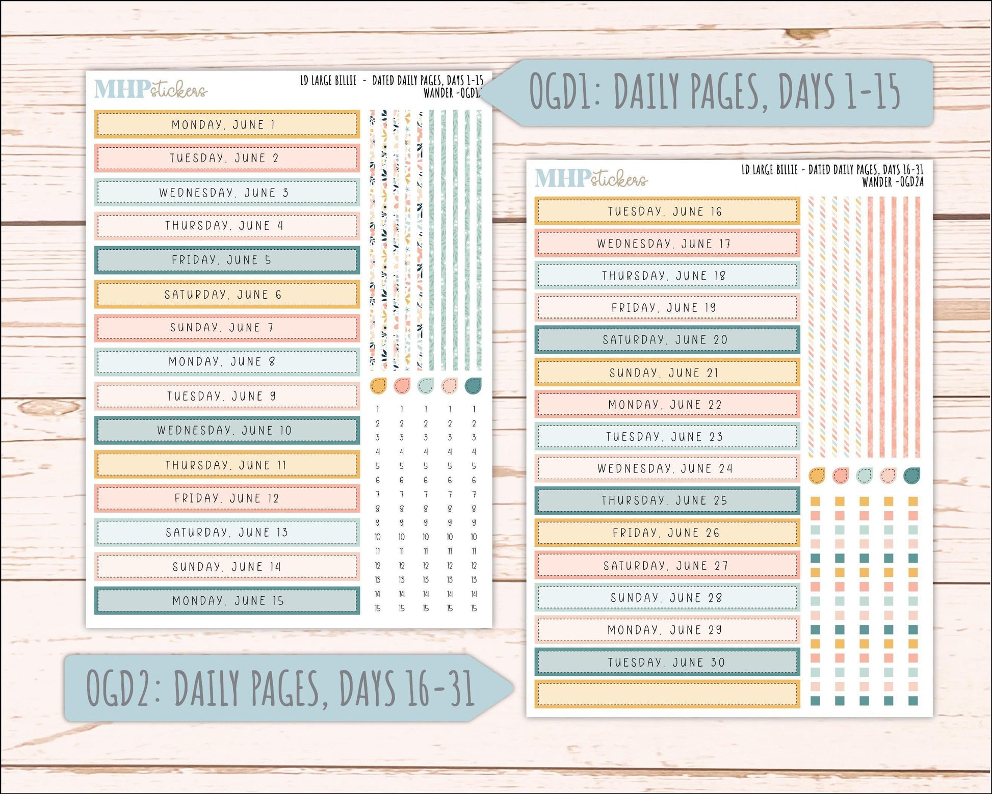 JUNE 2026 Stickers for Large Nancy, Anne, & Billie Planners. Laurel Denise Planners. "Wander" || OG