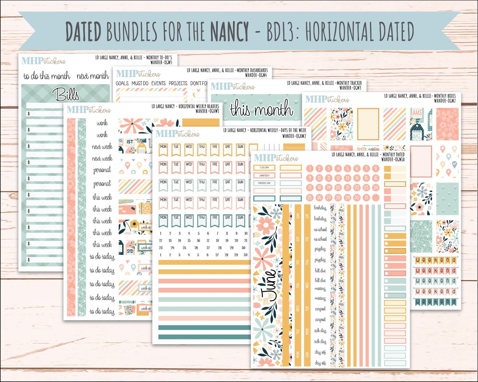 JUNE 2026 Stickers for Large Nancy, Anne, & Billie Planners. Laurel Denise Planners. "Wander" || OG