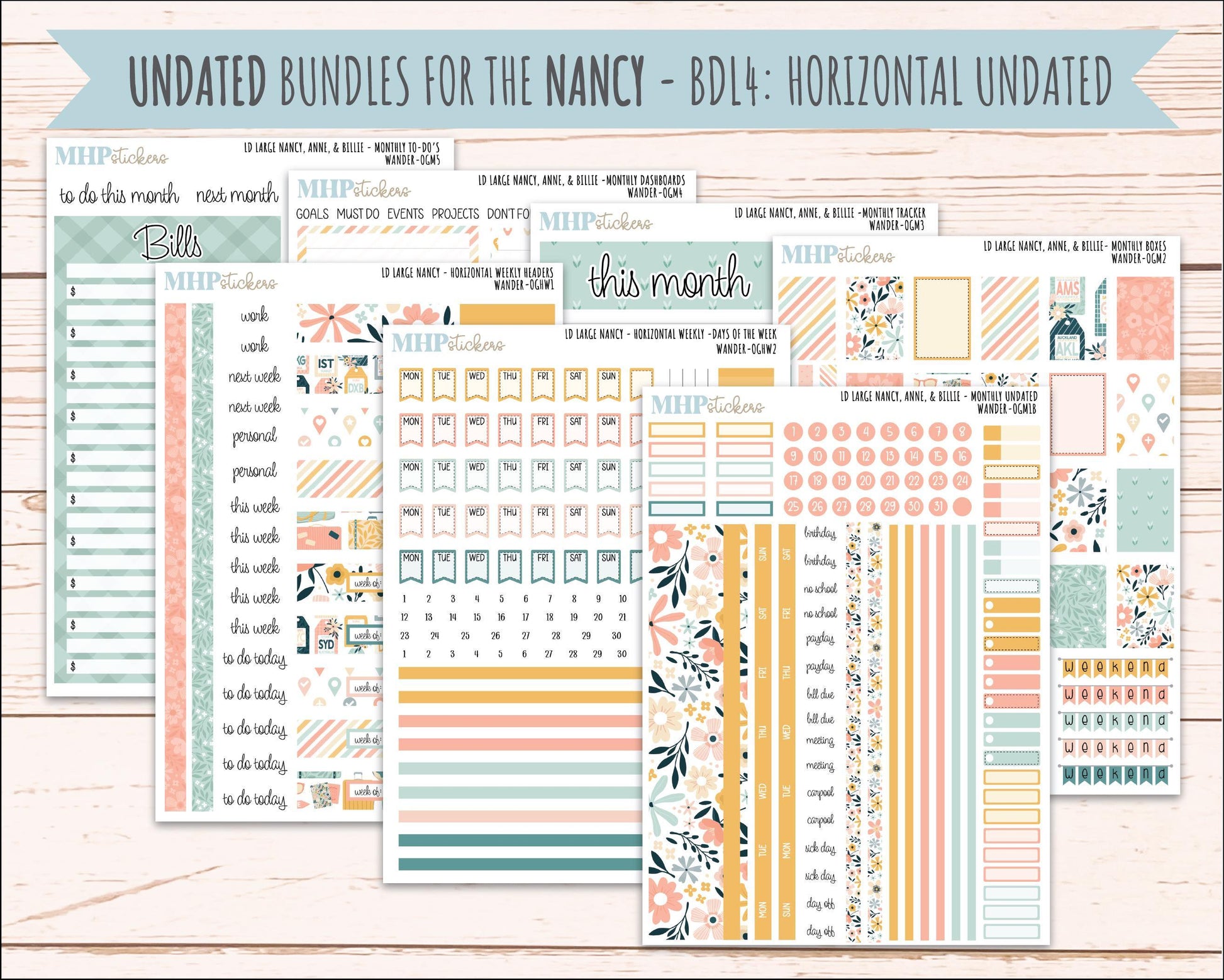 JUNE 2026 Stickers for Large Nancy, Anne, & Billie Planners. Laurel Denise Planners. "Wander" || OG