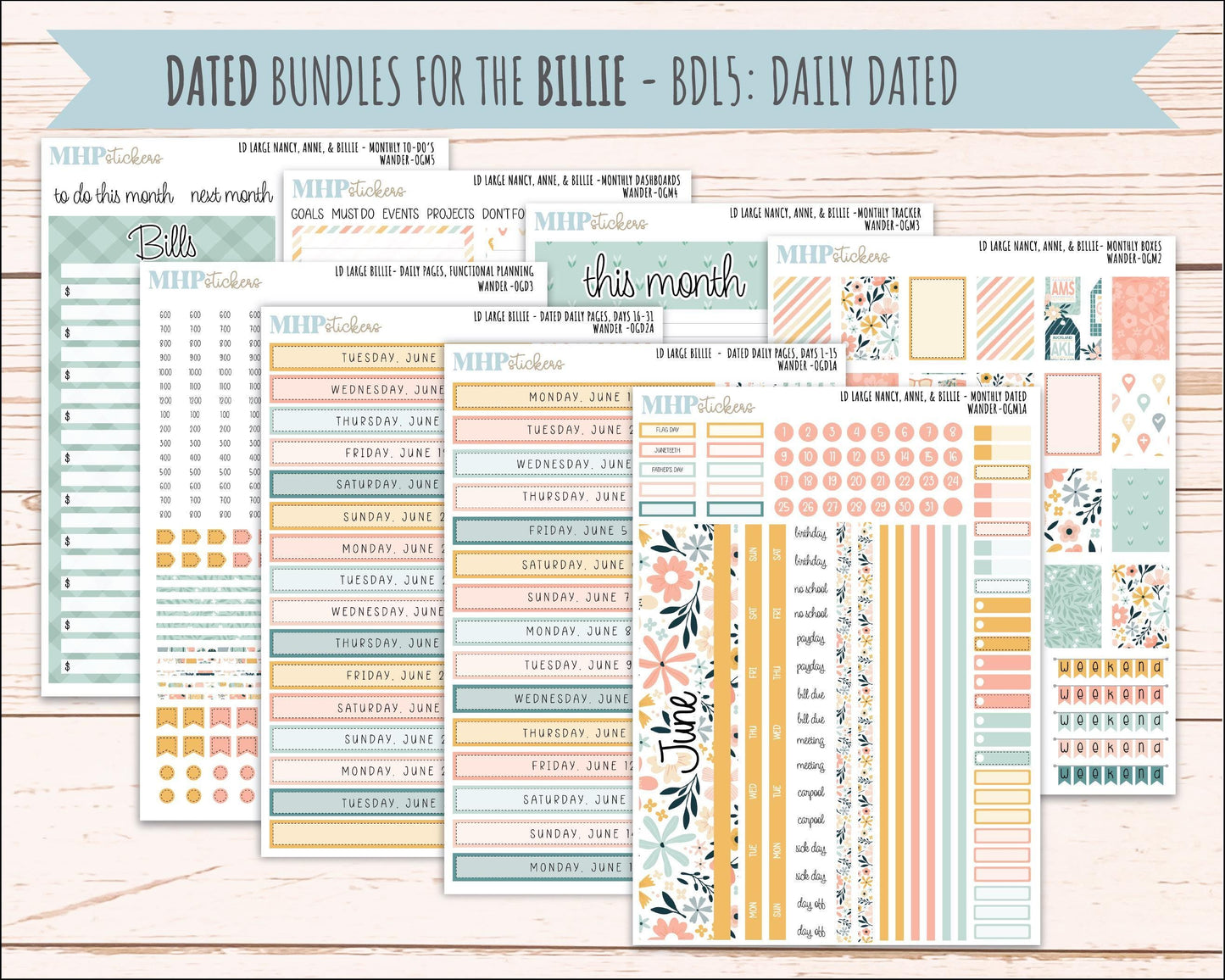 JUNE 2026 Stickers for Large Nancy, Anne, & Billie Planners. Laurel Denise Planners. "Wander" || OG