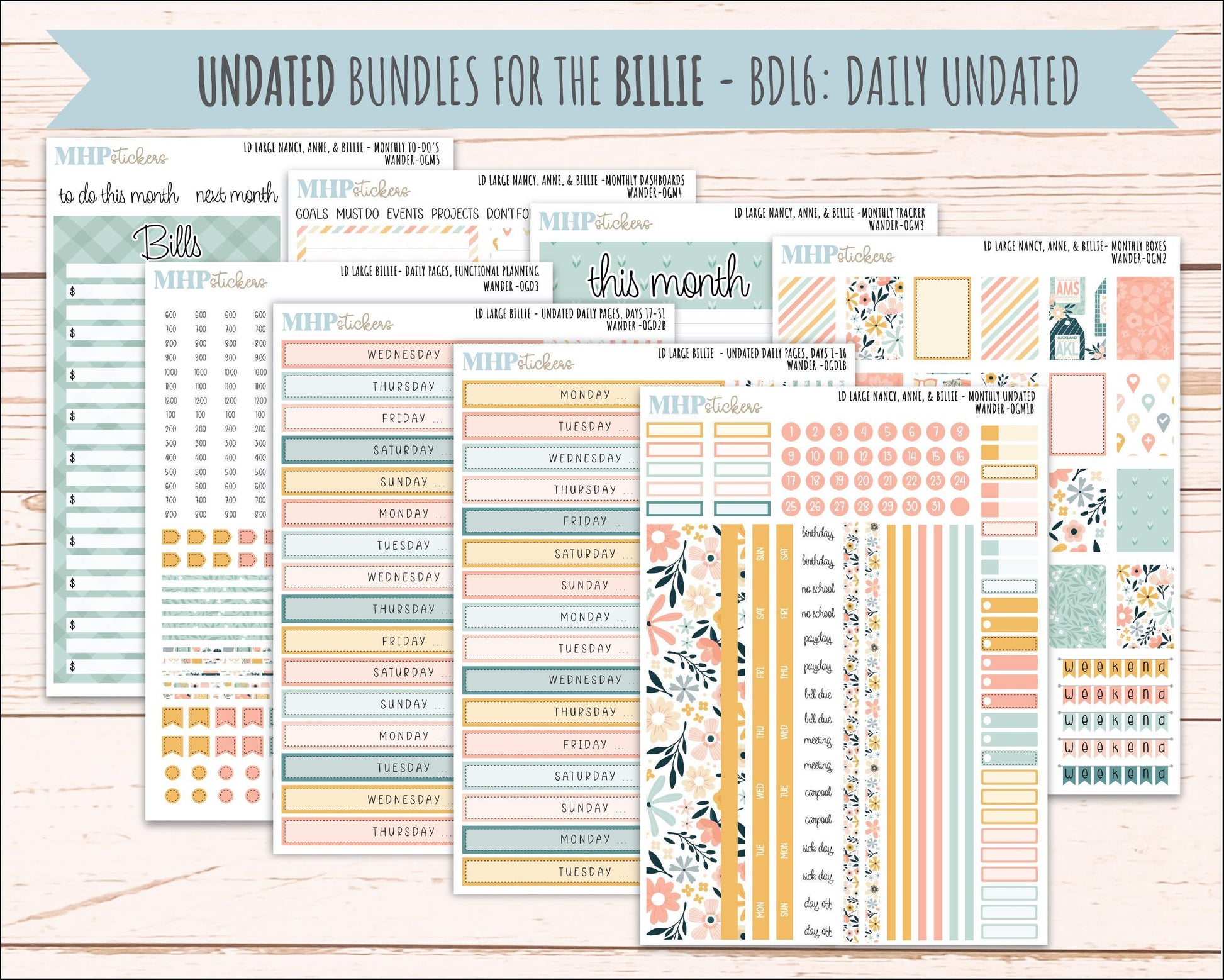 JUNE 2026 Stickers for Large Nancy, Anne, & Billie Planners. Laurel Denise Planners. "Wander" || OG