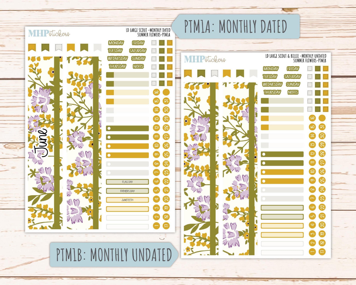 JUNE 2026 Stickers for the Large Scout & Large Claire Laurel Denise Planners "Summer Flowers" || PT