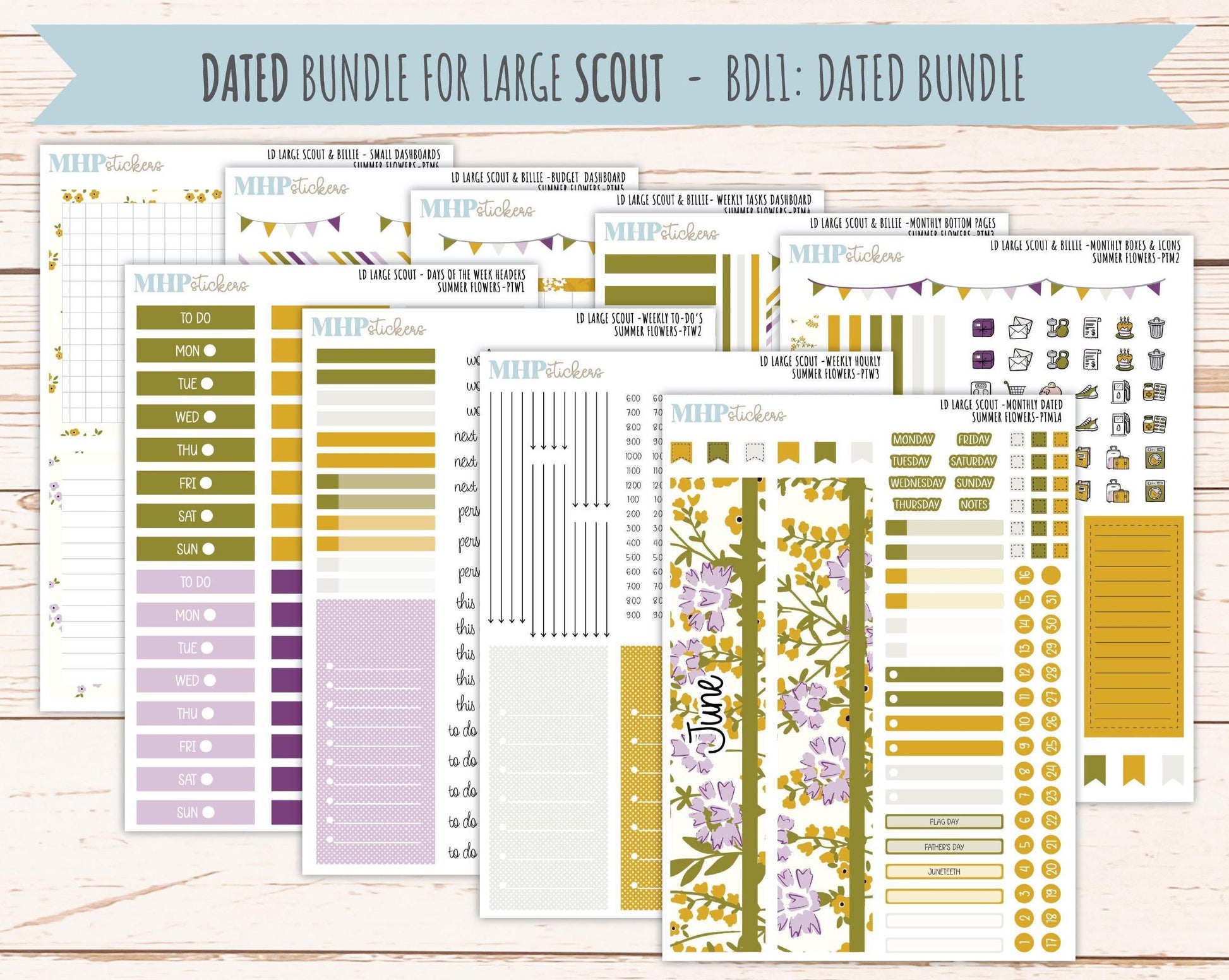 JUNE 2026 Stickers for the Large Scout, Large Claire, and Large Luna Laurel Denise Planners "Summer Flowers" || PT