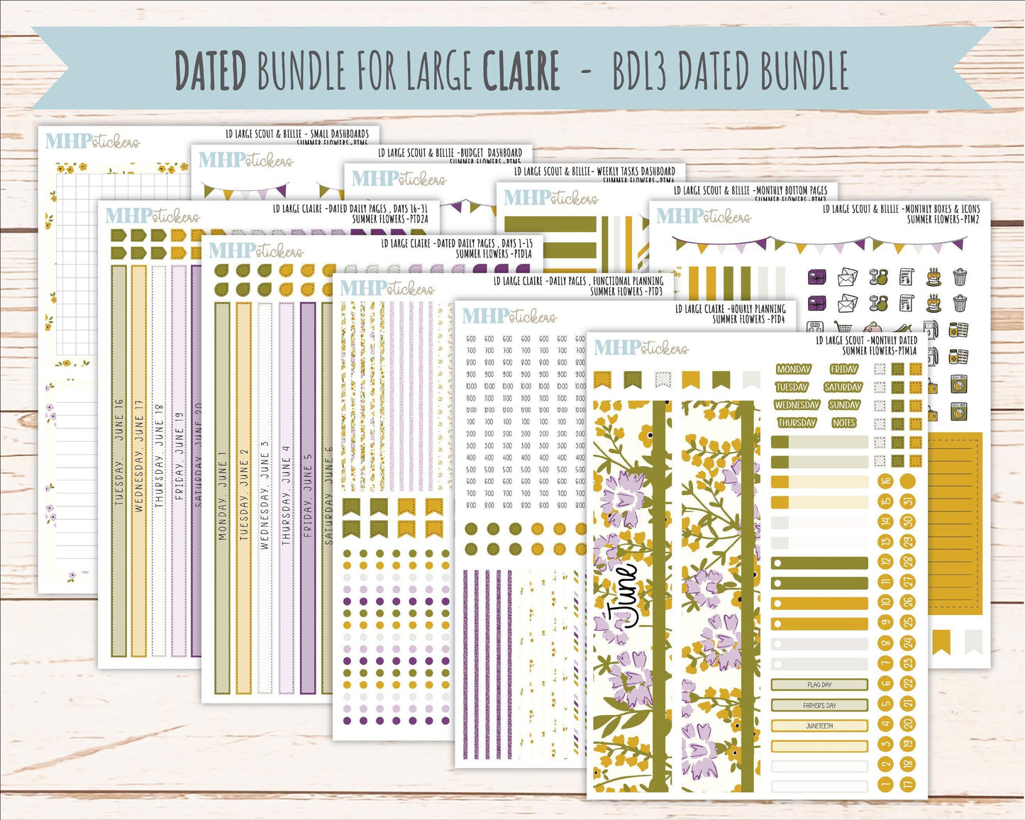 JUNE 2026 Stickers for the Large Scout & Large Claire Laurel Denise Planners "Summer Flowers" || PT