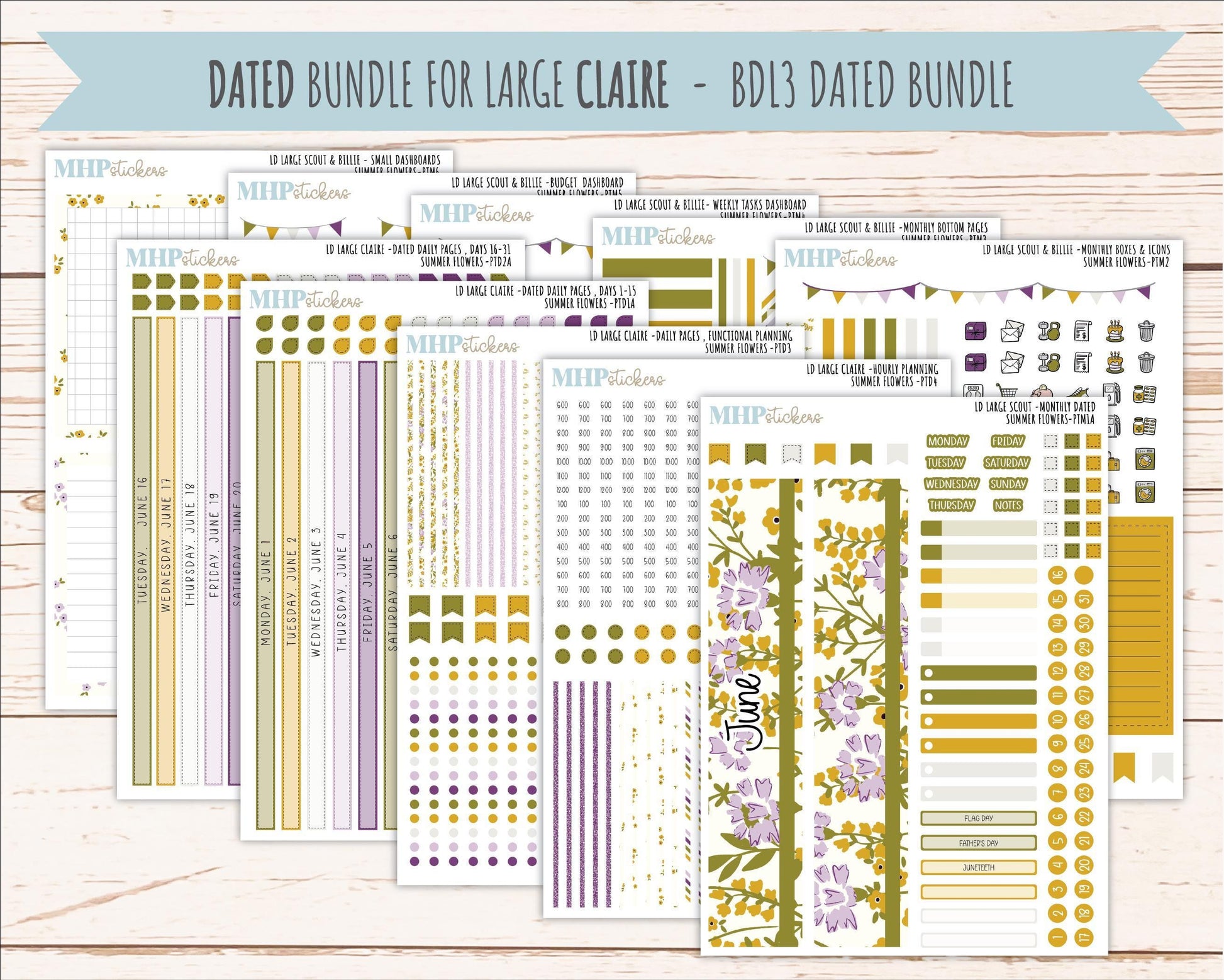 JUNE 2026 Stickers for the Large Scout & Large Claire Laurel Denise Planners "Summer Flowers" || PT