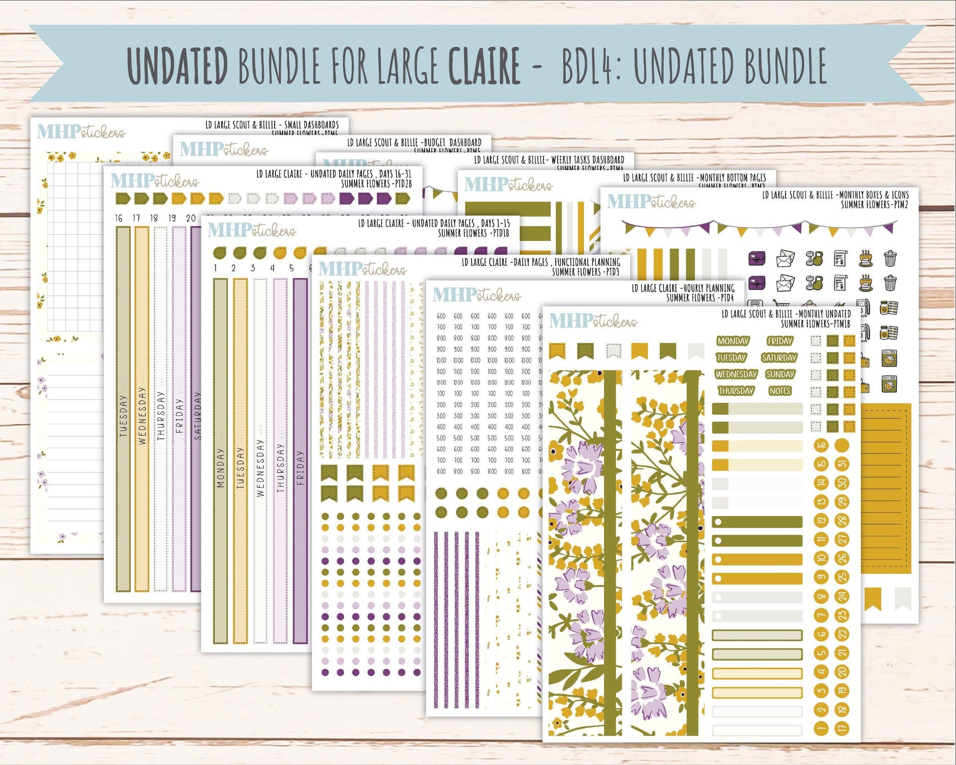 JUNE 2026 Stickers for the Large Scout & Large Claire Laurel Denise Planners "Summer Flowers" || PT