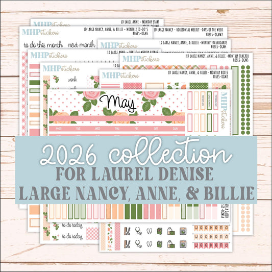MAY 2026 Stickers for Large Nancy & Anne Planners for Laurel Denise Planners. "Roses" || OG