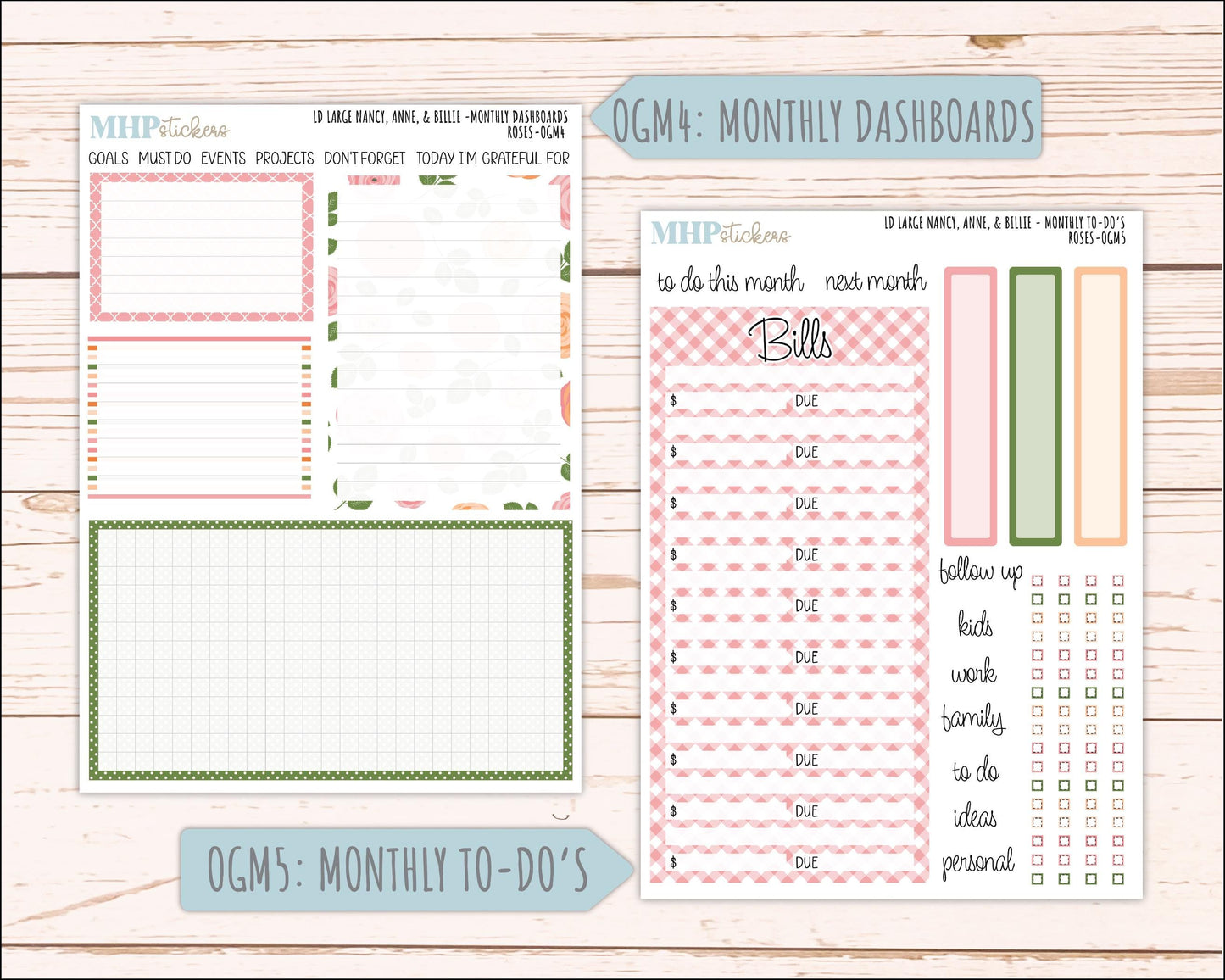 MAY 2026 Stickers for Large Nancy & Anne Planners for Laurel Denise Planners. "Roses" || OG