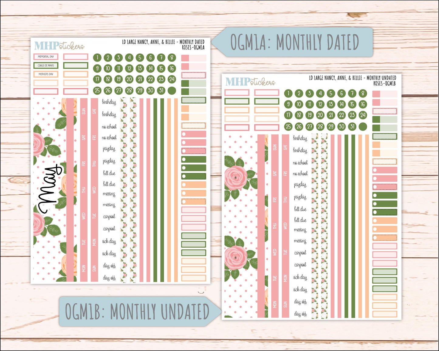 MAY 2026 Stickers for Large Nancy & Anne Planners for Laurel Denise Planners. "Roses" || OG