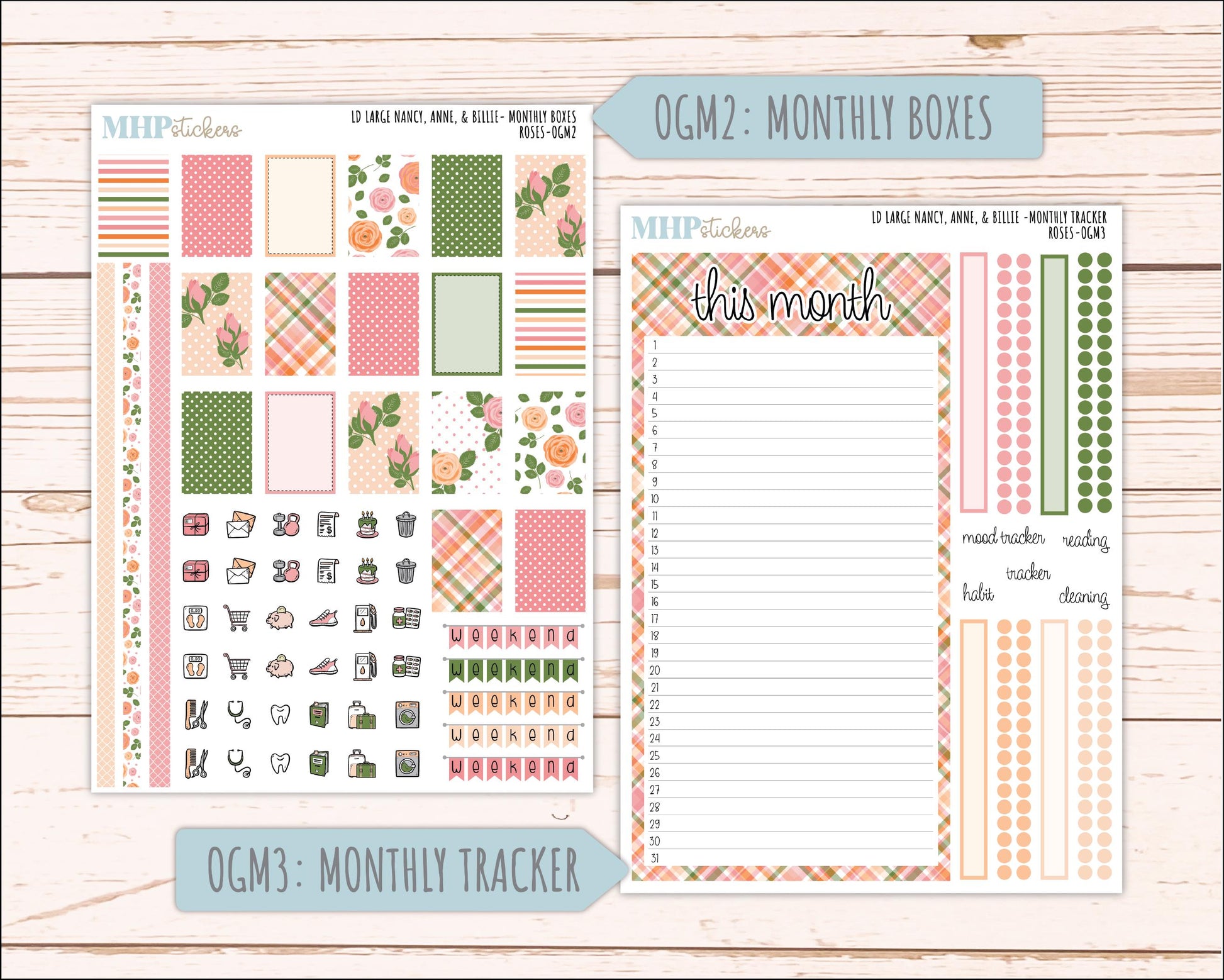 MAY 2026 Stickers for Large Nancy & Anne Planners for Laurel Denise Planners. "Roses" || OG
