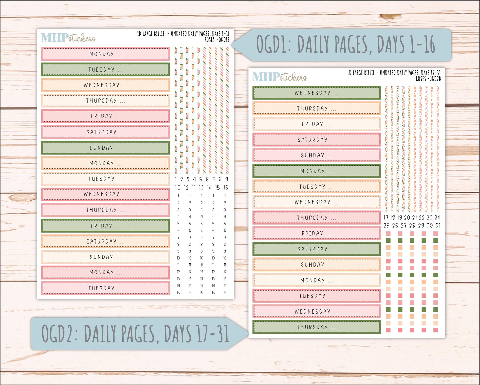 MAY 2026 Stickers for Large Nancy & Anne Planners for Laurel Denise Planners. "Roses" || OG