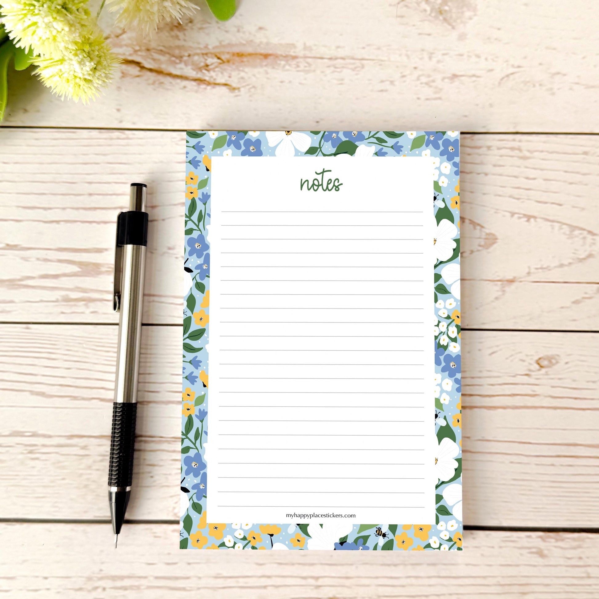 Lined Tear-Off Notepads. Personalized Notepad. "Bee's Knees Flowers"