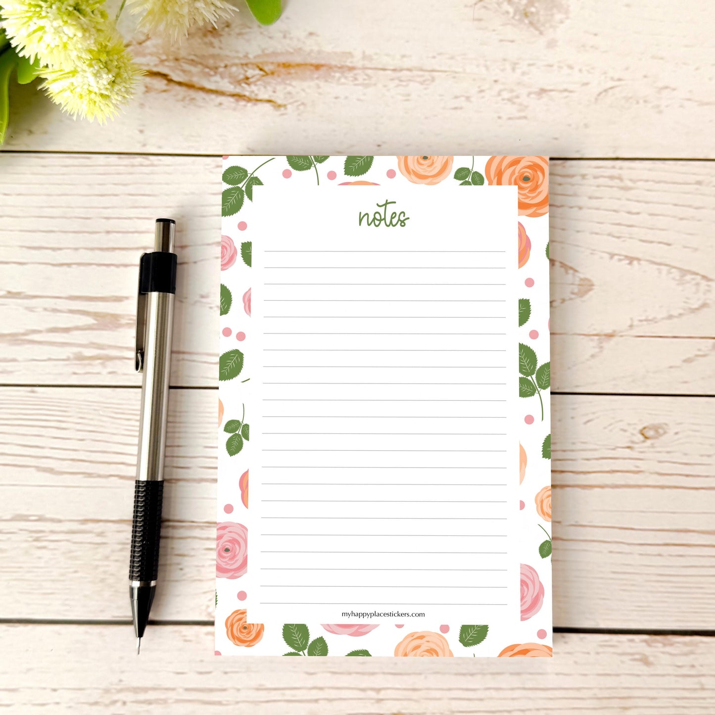 Lined Tear-Off Notepads. Personalized Notepad. "Roses" || NP