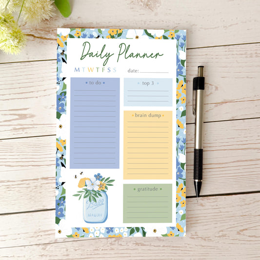 Daily Planner Tear-Off Notepads. Personalized Notepad. "Bee's Knees Flowers" || NPD