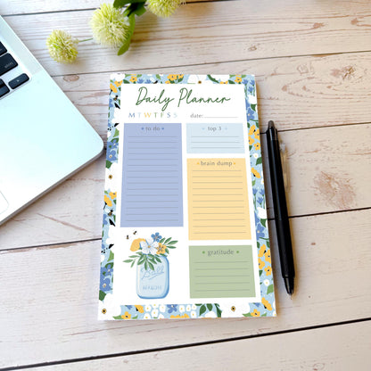 Daily Planner Tear-Off Notepads. Personalized Notepad. "Bee's Knees Flowers" || NPD