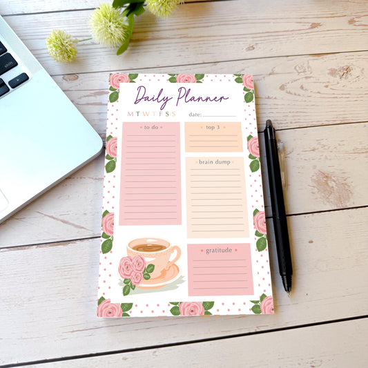 Daily Planner Tear-Off Notepads. Personalized Notepad. "Roses" || NPD
